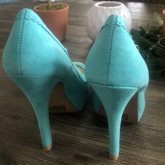 Teal Peep Toe Pumps - Picture 3 of 5